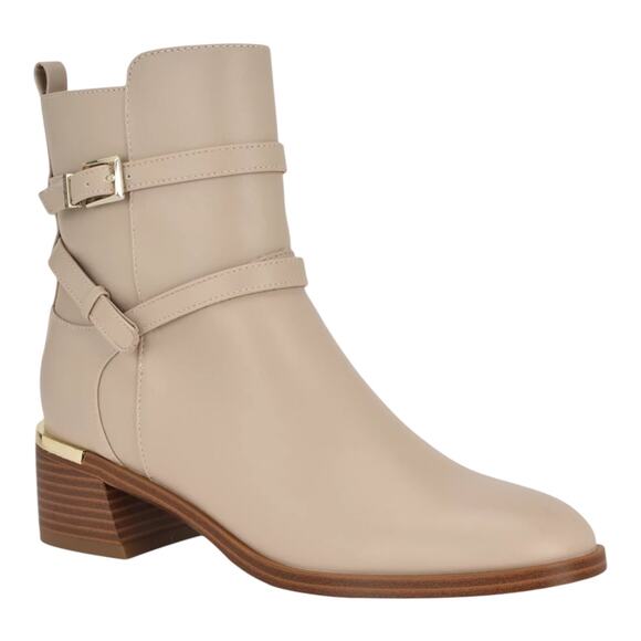 Calvin Klein Women's Jasen Buckle Strap Block Heel Booties Taupe Size 9
